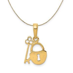 14k Yellow Gold Padlock and Key (11mm) Necklace - 20 Inch